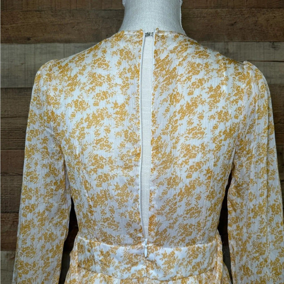 🌻 The Vintage Shop Yellow Tiered Ruffle Chiffon Floral Long Sleeve Mini size M - Picture 6 of 10